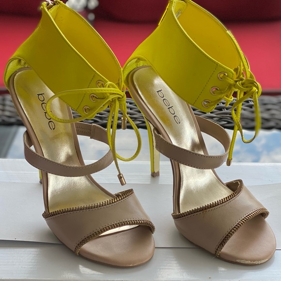 Yellow and Nude Color Block Lace Heels - Picture 2 of 2